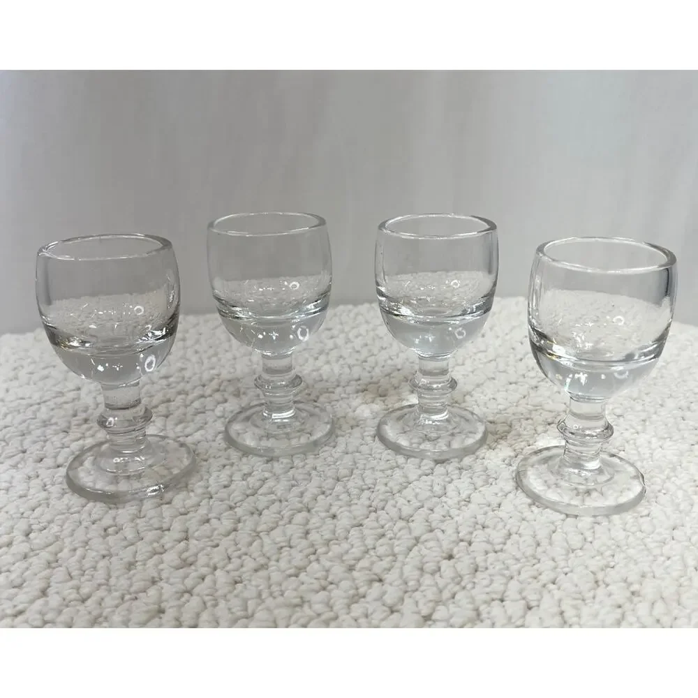 Schnapps Liqueur Cordial Bar Glasses Stemmed Vintage Clear Glass 2 oz Set of 4